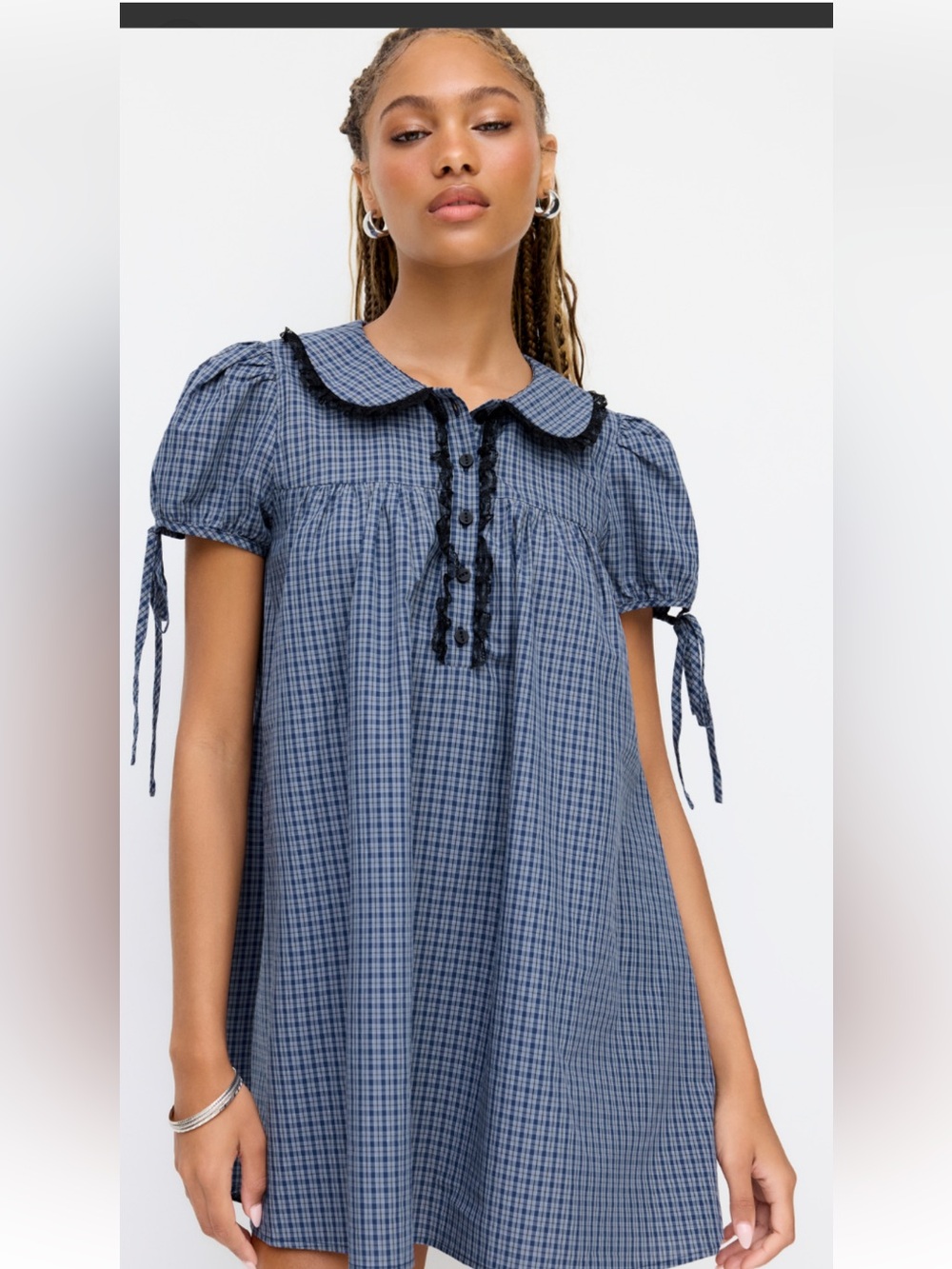 Cider M Blue m/Gray Plaid Peter Pan Collar Dress